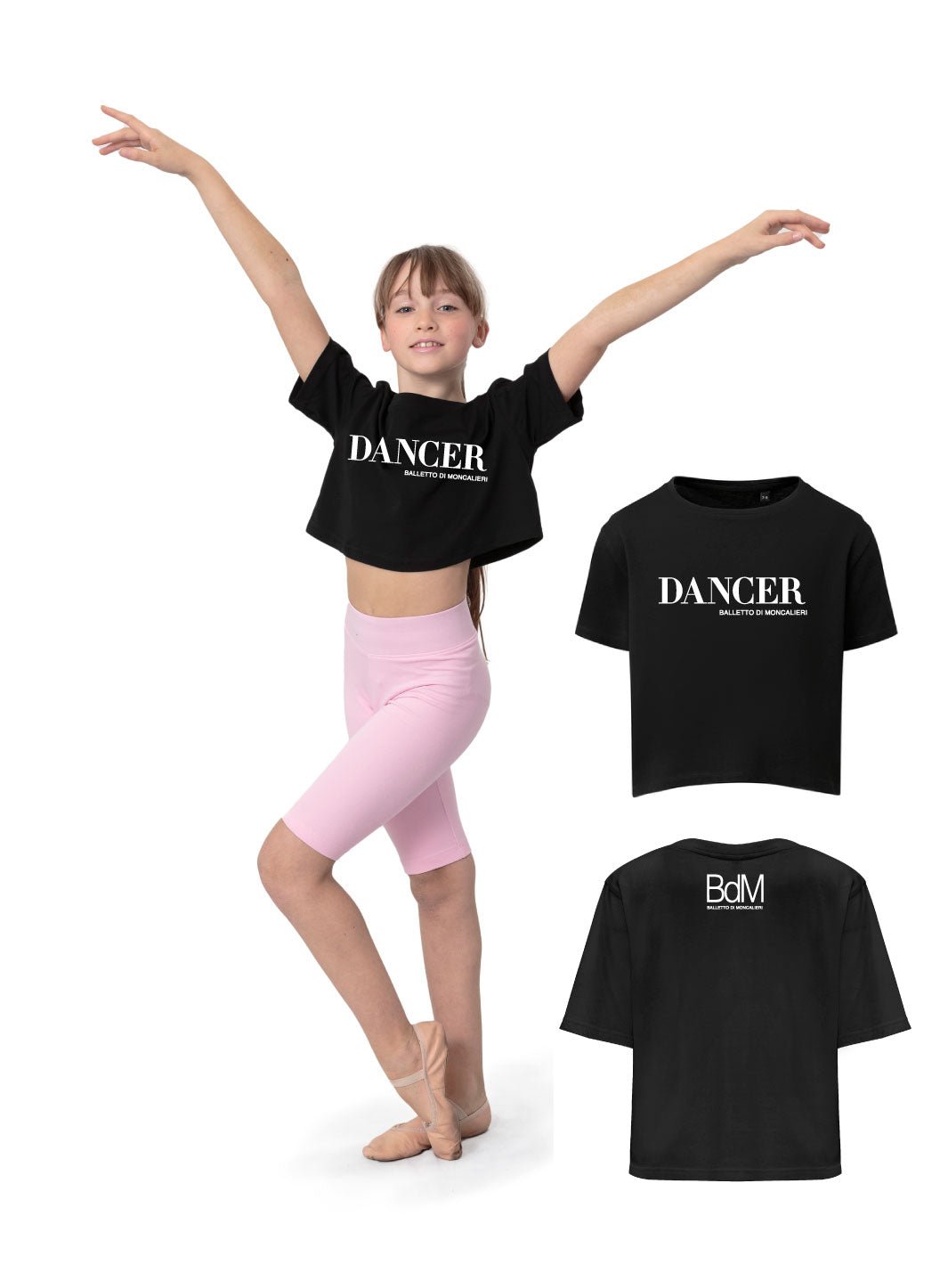 BDM • T - SHIRT SHORT KID DA 5/6 ANNI A 9/11 ANNI - BLACK & SOFT ROSE - Non Posso, Ho Danza.