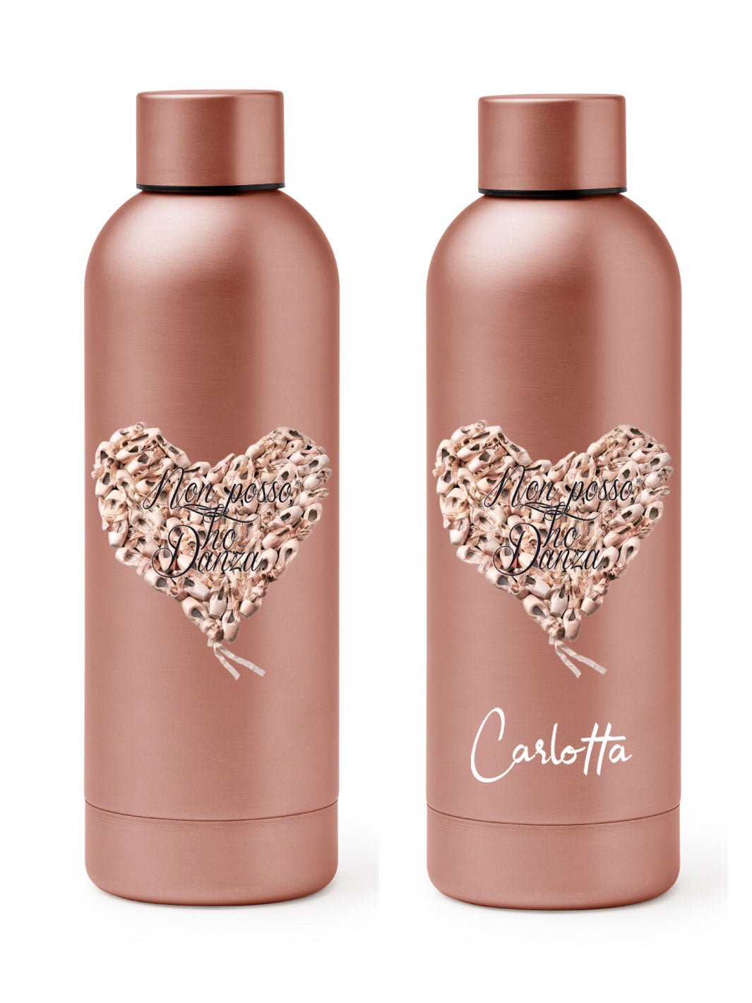 BORRACCIA TERMICA "grande cuore" PERSONALIZZABILE - COLORE ORO/ROSA - Non Posso, Ho Danza.