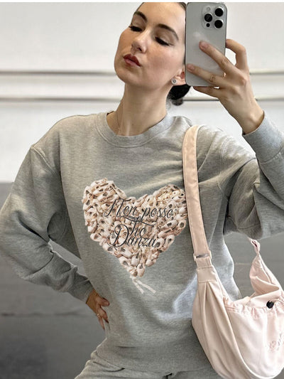 FELPA ICONIC - grande cuore grey melange - Non Posso, Ho Danza.