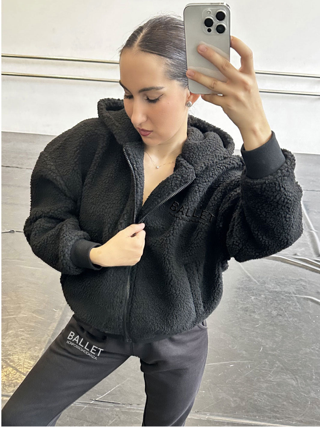 JACKET Fashion Sherpa Zip Hoody - BLACK - Non Posso, Ho Danza.