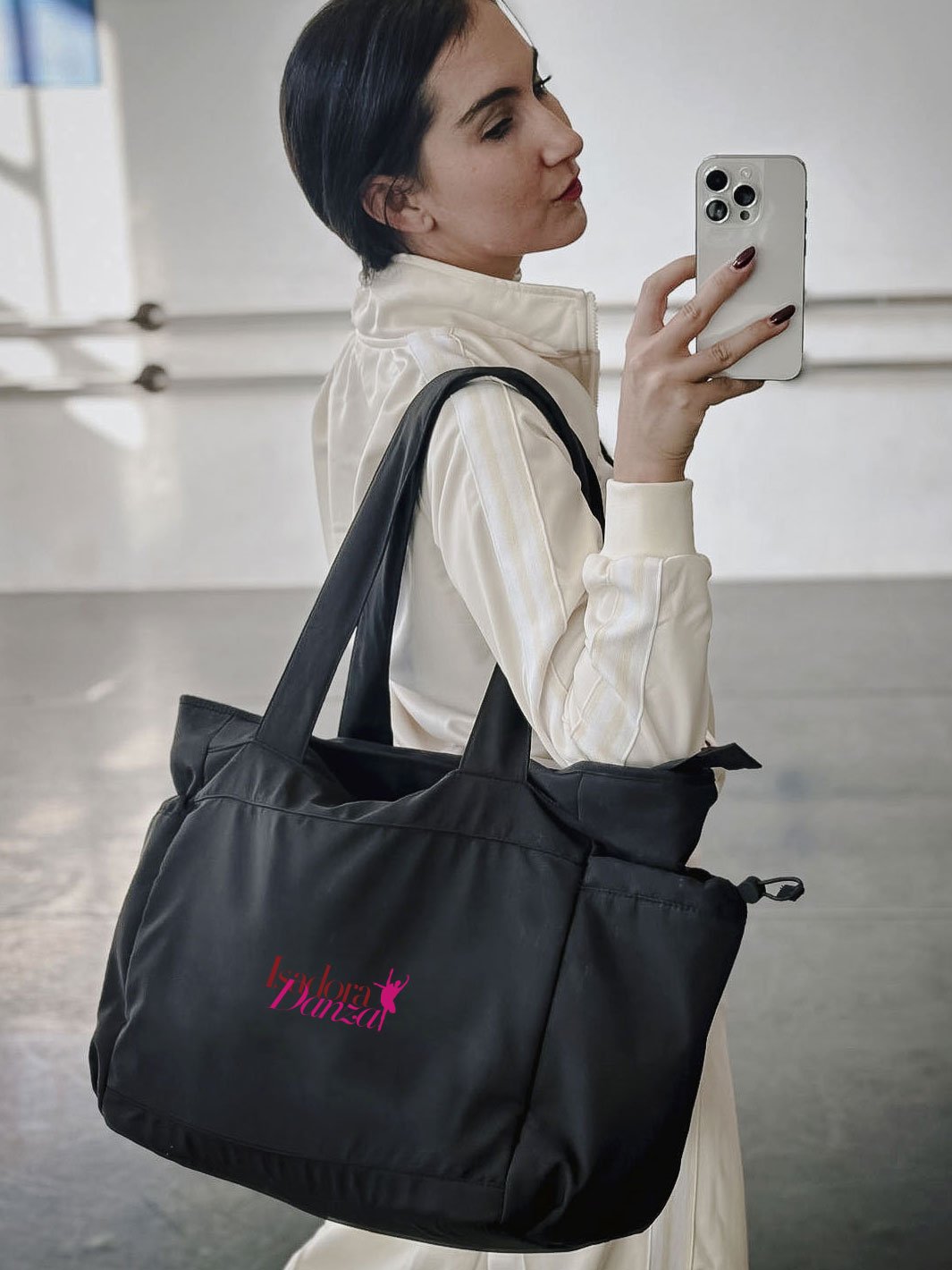 MAXI TOTE BAG MULTITASKING BLACK/SOFT PINK - LOGO BALLET - Non Posso, Ho Danza.