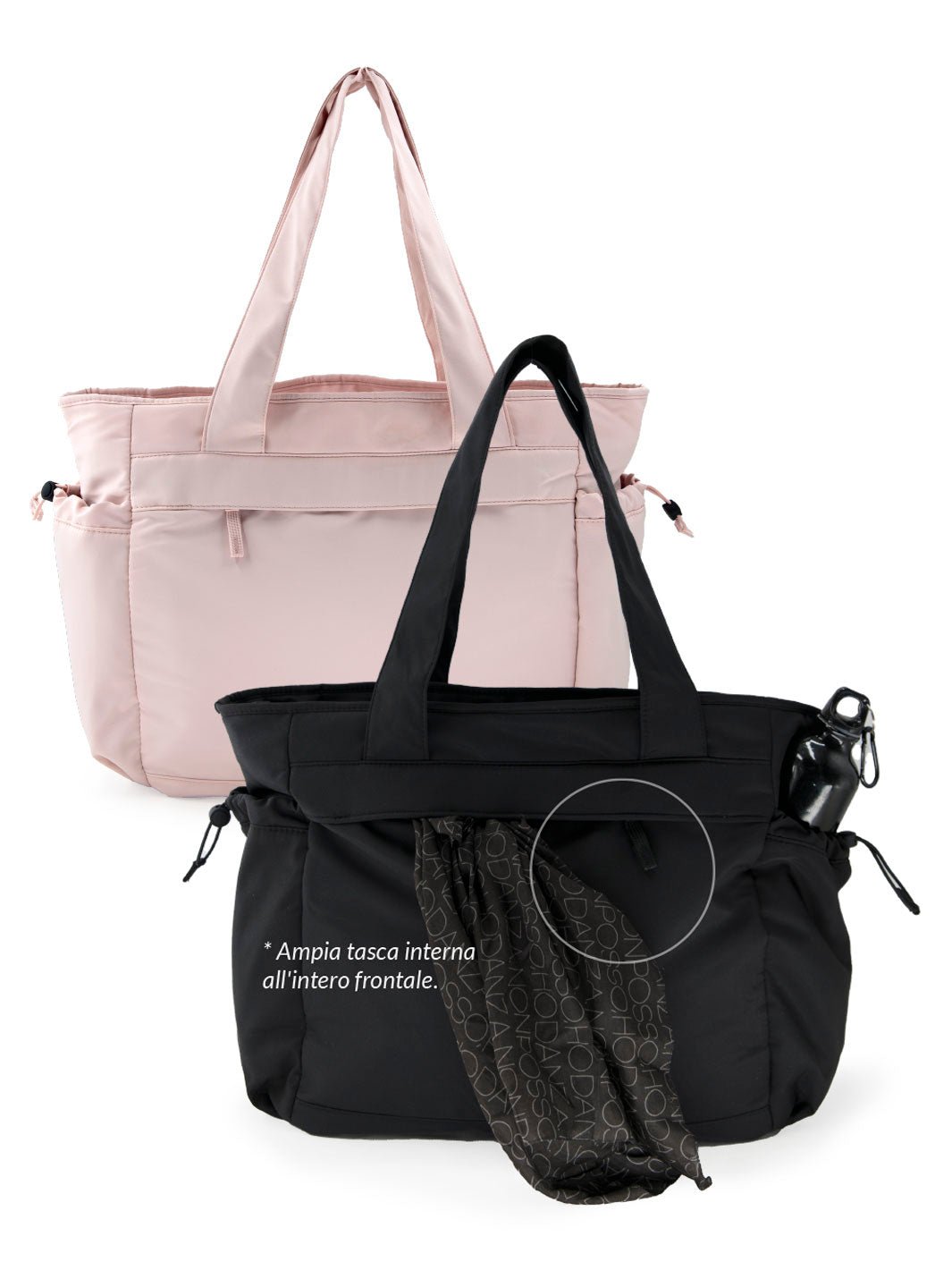 MAXI TOTE BAG MULTITASKING BLACK/SOFT PINK - LOGO BALLET - Non Posso, Ho Danza.