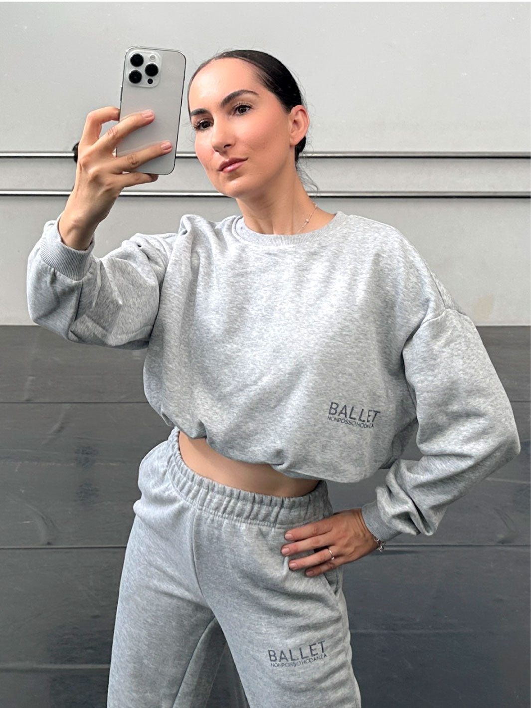 TUTA COMPLETA BALOON GRIGIO MELANGE PERSONALIZZABILE CON PANT WIDE LEG • NEW IN 2026 - Non Posso, Ho Danza.