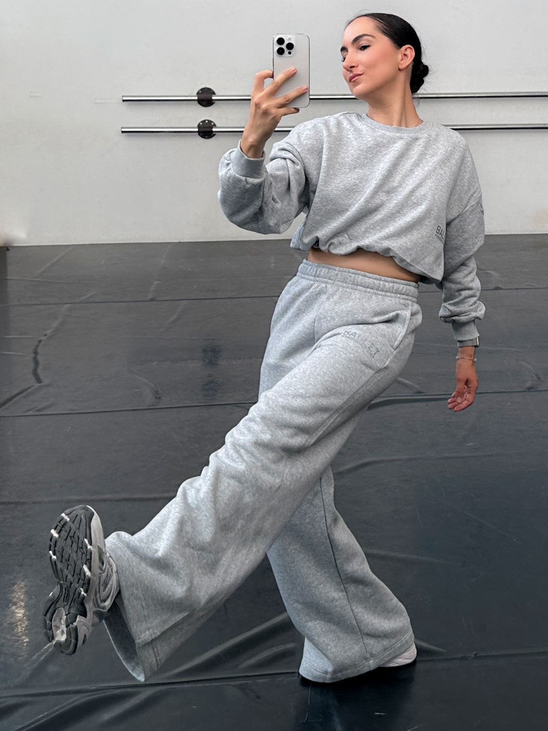 TUTA COMPLETA BALOON GRIGIO MELANGE PERSONALIZZABILE CON PANT WIDE LEG • NEW IN 2026 - Non Posso, Ho Danza.