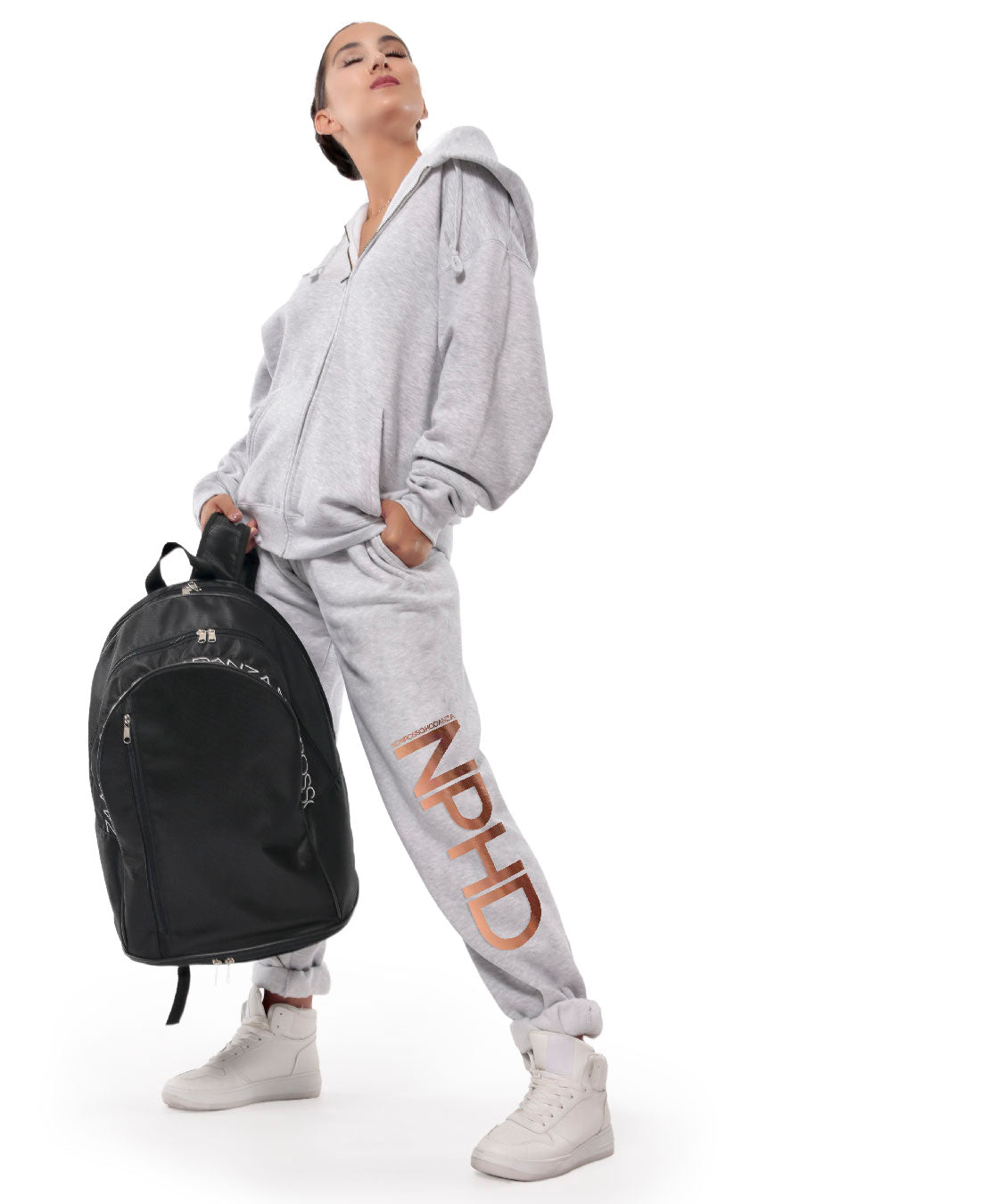 FELPA ZIP GREY LOGO ORO/ROSA - Non Posso, Ho Danza.